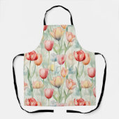 Tablier Mariage Fleurs de Tulipes Rouges Jaunes Ferme (Recto)