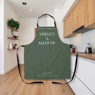 Tablier Mariage minimaliste scandinave vert mousse foncé