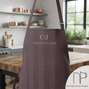 Tablier Mariage Monogramme Rayures Raisin Foncé