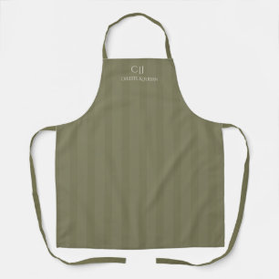 Tablier Mariage Monogramme Rayures Vert Olive