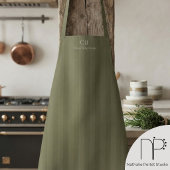 Tablier Mariage Monogramme Rayures Vert Olive