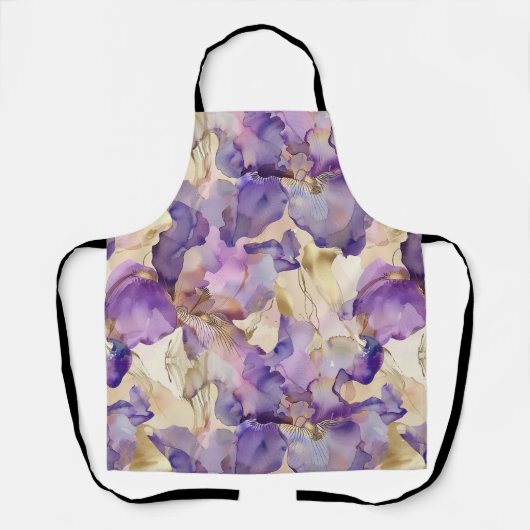 Tablier Mariage Romantique Fleur d'Iris Violet Or Lavage d (Recto)