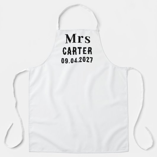 Tablier Mariée Elegant Noir Nom Mariage moderne (Recto)