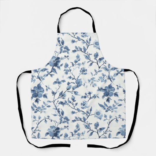 Tablier Mariée Fleurie Bleue et Blanche (Recto)