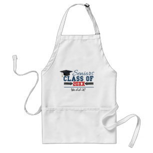 Tablier Marine Blue Red Typography Graduation Apron