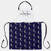 Tablier Marine Blue White Monogramme nom Trout motif Apron (Recto)