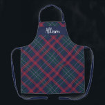 Tablier Marine Green Red Tartan Plaid Fêtes Personnalisées<br><div class="desc">Le tablier de vacances saisonnier est doté d'un classique bleu marine, vert chasseur, rouge et blanc écossais motif écossais plaid avec texte en monogramme de script blanc qui peut être personnalisé avec un prénom. Que vous soyez en cuisine de dîner de Noël, en train de cuisiner des biscuits de vacances...</div>