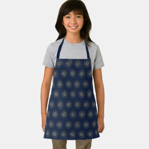 Tablier Marine Médaillons Fleur Zinnia Doré Enfants