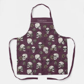 Tablier Maroon Gothic Skuls et Roses Nom personnalisé (Recto)