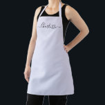 Tablier Marque personnalisée écriture manuscrite lilas lav<br><div class="desc">Texte personnalisé écriture moderne lilas lavande nom monogramme couleur unie simple girly élégant chic lilas lavande et noir tablier de cuisine. Personnalisez-le avec un nom, une citation, une phrase ou un texte. Idéal pour les cuisiniers, les chefs, la poterie, la céramique, les travaux manuels, le travail, la cuisine, la pâtisserie,...</div>