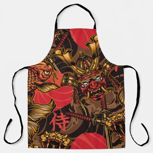 Tablier Masque de samouraï motif japonais. (Recto)