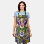 Tablier Masque Mardi Gras Jester Vert Or (Porté)