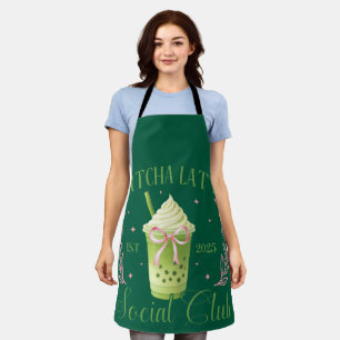 Tablier Matcha Latte Social Club rose et vert foncé