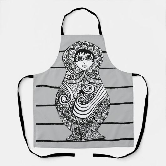 Tablier Matryoshka Doll BW Apron (Recto)