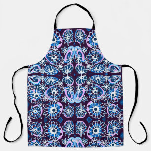 Tablier Mazipoodles Love Flowers - Indigo Blue Lilac Blanc