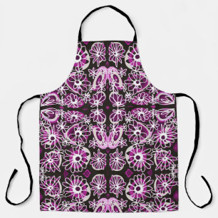 Tablier Mazipoodles Love Flowers - Noir violet blanc