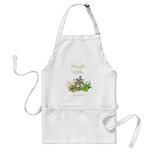 Tablier Medicinal Herbs Year Established Kitchen Apron (Devant)