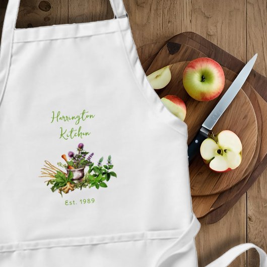 Tablier Medicinal Herbs Year Established Kitchen Apron