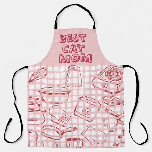 Tablier "Meilleur Chat Maman" Rouge et rose (Recto)