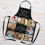 Tablier Meilleur collage photo de grand-mère au monde noir<br><div class="desc">Un beau cadeau de gardien pour la meilleure grand-mère du monde. Personnalisez cette photo collage tablier noir avec 8 photos de ses petits-enfants, enfants, autres membres de la famille, animaux domestiques, etc. Customisez "Meilleure grand-mère du monde" et si elle s'appelle "grand-mère", "Nana", "Abuela", etc., et ajoutez les noms de son...</div>