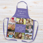 Tablier Meilleur collage photo de grand-mère au monde viol<br><div class="desc">Un beau cadeau de gardien pour la meilleure grand-mère du monde. Personnalisez cette photo collage tablier violet avec huit photos de ses petits-enfants, enfants, autres membres de la famille, animaux de compagnie, etc. Customisez "Meilleure grand-mère du monde" et si elle s'appelle "grand-mère", "Nana", "Abuela", etc., et ajoutez les noms de...</div>