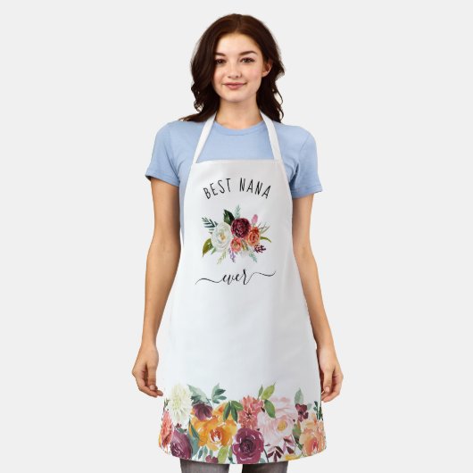 Tablier Meilleur Nana | Floral tendance Boho Bourgogne (Porté)