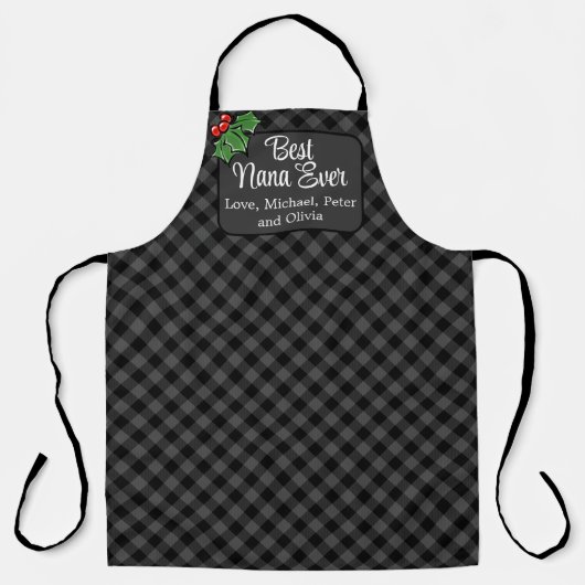 Tablier Meilleur Nana jamais Noël classique gris Plaid Hol (Recto)