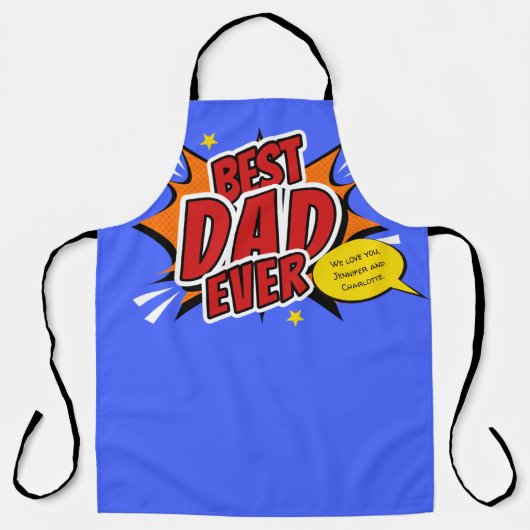 Tablier Meilleure Fête des pères de Superhero comique papa (Recto)