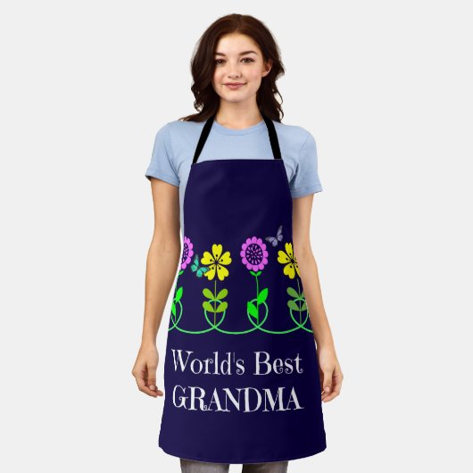 Tablier Meilleure grand-mère du monde, design floral graph (Porté)