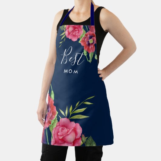 Tablier Meilleure maman Fleurs rouges roses modernes sur D (Insitu)
