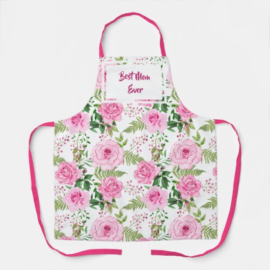 Tablier Meilleure maman jamais belle rose Aquarelle Roses (Recto)