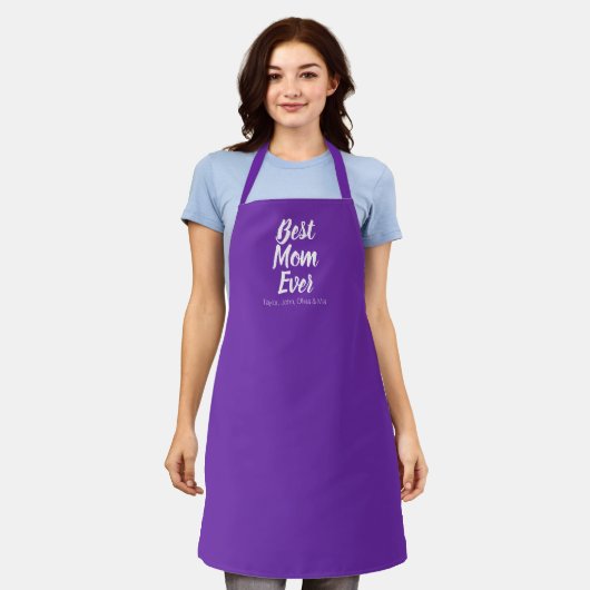 Tablier Meilleure maman Jamais raisin violet script person (Porté)