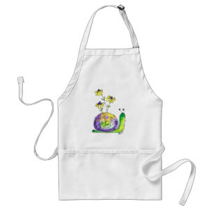 Tablier Mélange Whimsical Happy Snail avec Fleurs Jaunes