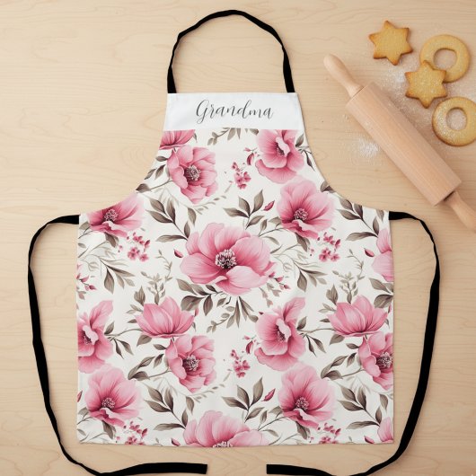 Tablier Mémé personnalisée fleurs roses
