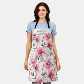 Tablier Mémé personnalisée fleurs roses (Porté)