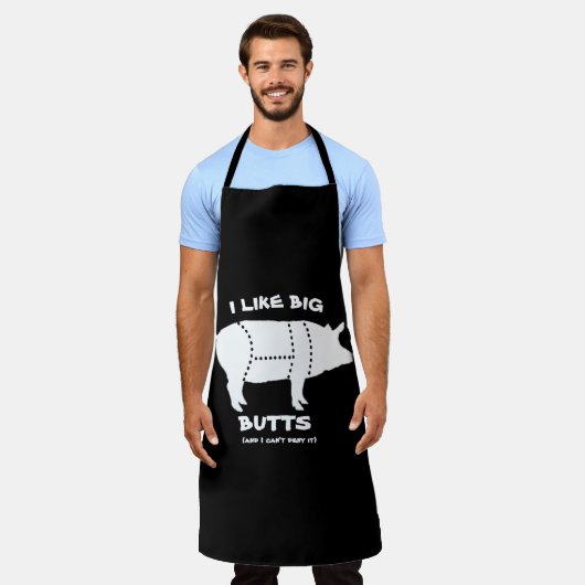 Tablier Mens BBBQ Grill Apron, J'Aime Gros Beurre Pun De P (Porté)