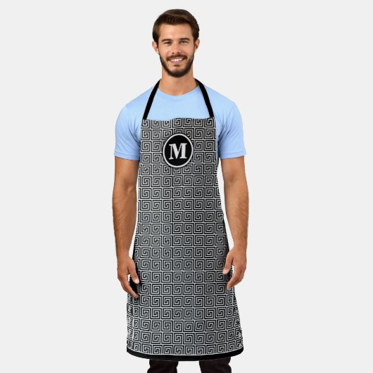 Tablier Mens Monogramme Clé grecque noire Meander Motif (Porté)