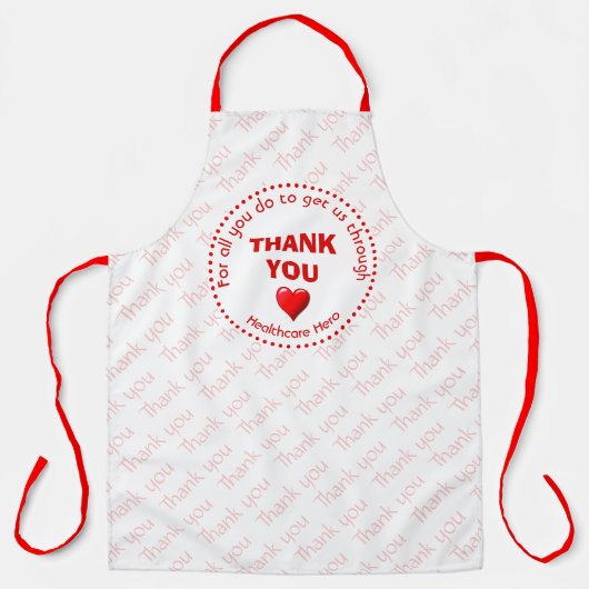 Tablier MERCI | Héros de la santé | RED personnalisable (Recto)