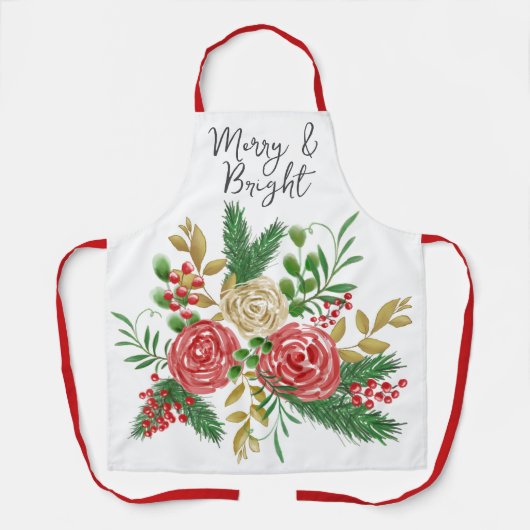 Tablier Merry and Bright Watercolor Roses Holiday (Recto)