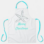 Tablier Merry Christmas Pastel Turquoise Blue Starfish Cut (Recto)
