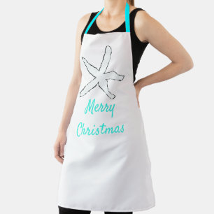 Tablier Merry Christmas Pastel Turquoise Blue Starfish Cut