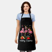 Tablier Merry Christmas Three Flamingo With Santa Hat (Porté)