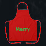 Tablier Merry Green Name on Red<br><div class="desc">Merry Green Name on Red Christmas</div>