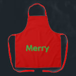 Tablier Merry Green Name on Red<br><div class="desc">Merry Green Name on Red Christmas</div>