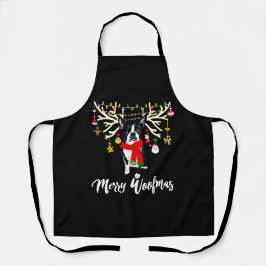 Tablier Merry Woofmas Boston Terrier Reindeer Christmas Do (Recto)