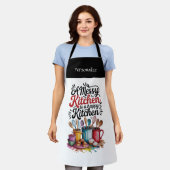 Tablier Messy Kitchen Happy Kitchen Funny Quote Humor Name (Porté)