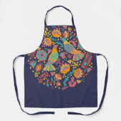 Tablier Mexican Folk Art of Birds and Flowers Blue (Recto)