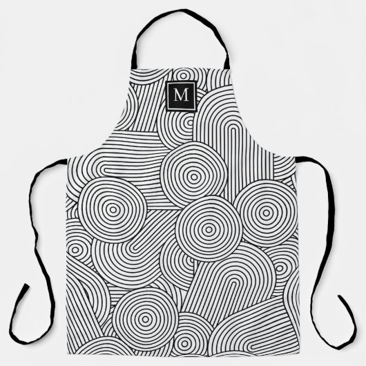 Tablier Mi-siècle moderne noir blanc Monogramme initial (Recto)