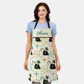 Tablier Mid Century Black Chat et Starburts Nom (Porté)