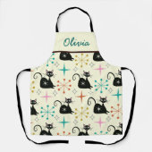 Tablier Mid Century Black Chat et Starburts Nom (Recto)